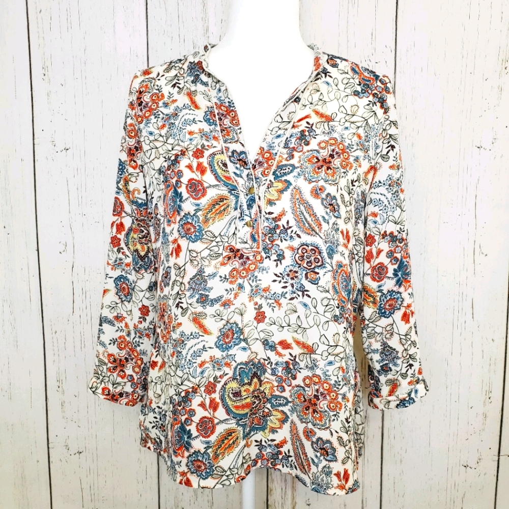 Zara Basics Paisley Floral Tunic Blouse Size M